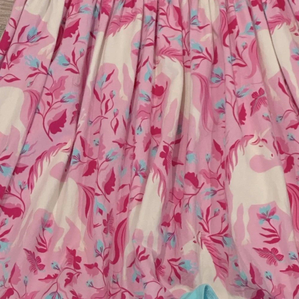 Like New Eleanor Rose 6 Girls Unicorn Pink and Blue Ruffle Dress